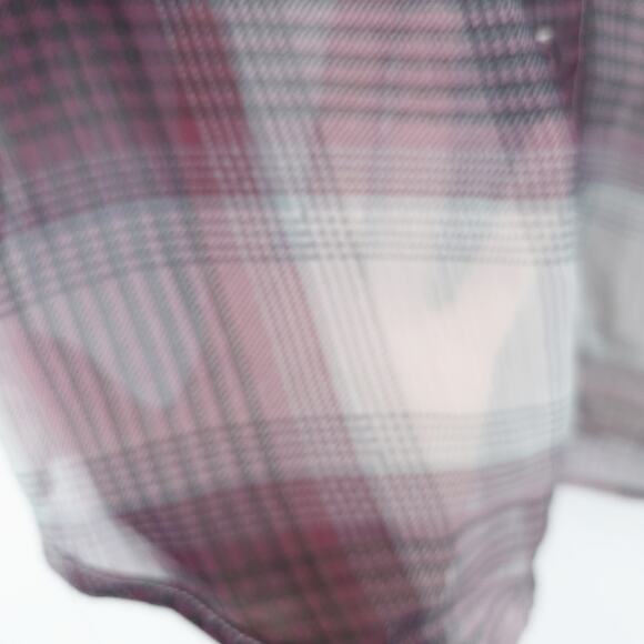 Band of Gypsies Boho Sheer Purple Plaid Tunic Blouse Roll Tab Sleeve Pocket M - Picture 10 of 10